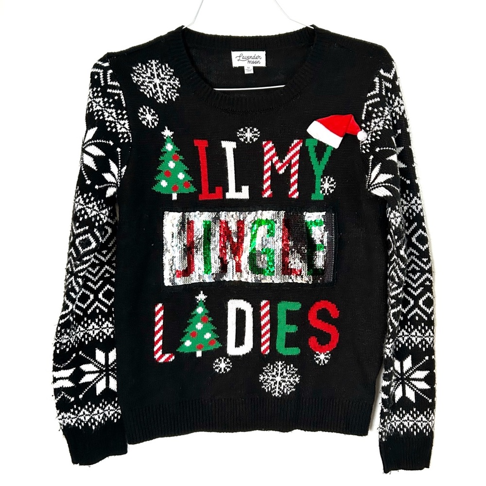 Flip Sequin Ugly Christmas Sweater All My Jingle Ladies Single Holiday Beyoncé